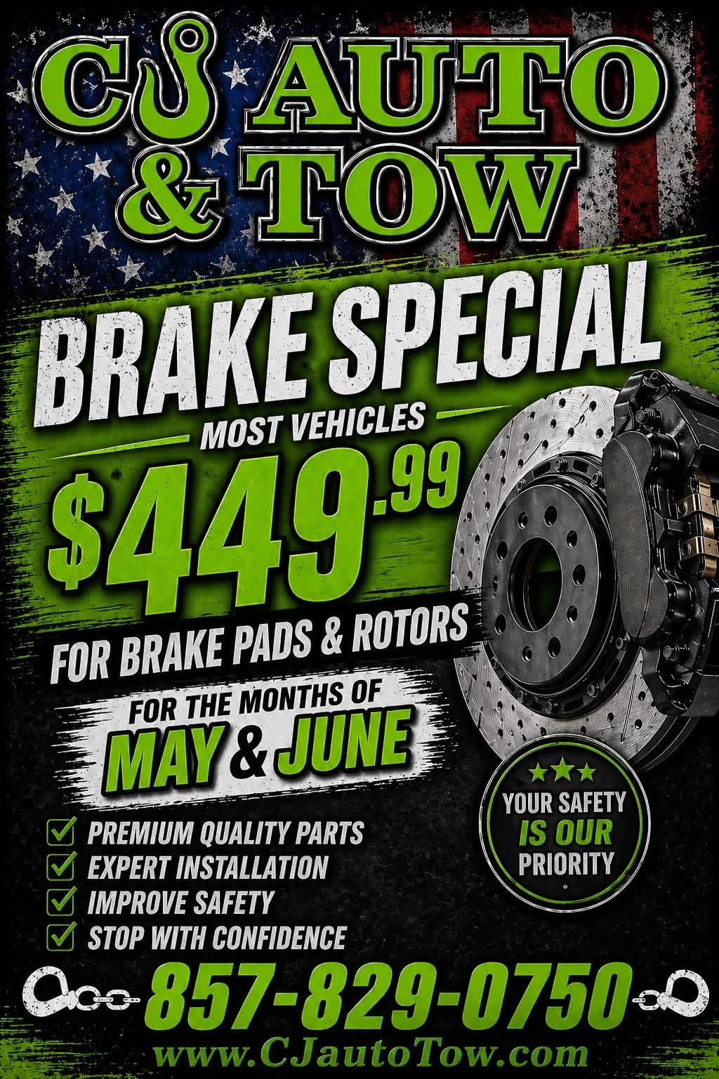 Brake Special — $449.99 for Brake Pads & Rotors, May & June